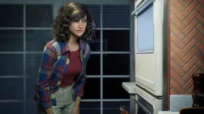 Annie Brackett wearing a plaid shirt beside a Haddonfield doorway in Halloween: The Game character artwork