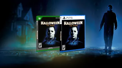 Halloween: The Game physical PlayStation 5 and Xbox Series X box art displayed beside Michael Myers