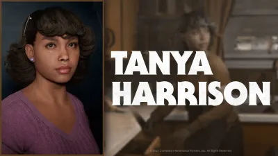 Tanya Harrison character card in Halloween: The Game showing her portrait and purple top